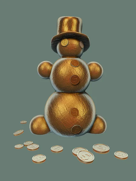 Christmas golden snowman 3d illustration — Stock Photo, Image