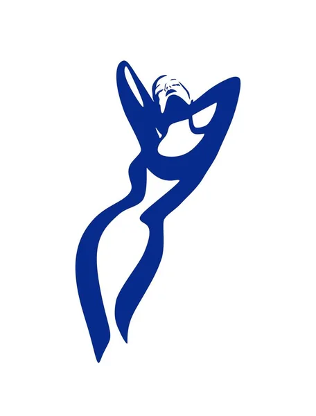 Blaue Weibliche Abstrakte Silhouette Zeichnung Stilisierte Mode Mädchen Schablonenvektorillustration Körper — Stockvektor