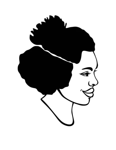 Fekete Afro Afroamerikai Lány Hölgy Vektor Portré Profil Fej Arc — Stock Vector