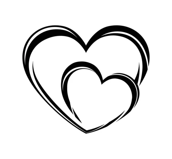 2つの黒い心が一緒にねじれています 抽象ベクトルシルエットハート形の愛の象徴 フレームボーダー Valentineの日結婚式のカード 装飾ビニール壁のステッカーデカール — ストックベクタ