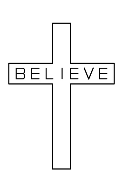 Vektor Black Outline Stencil Salib Yesus Kristus Dengan Kata Believe - Stok Vektor
