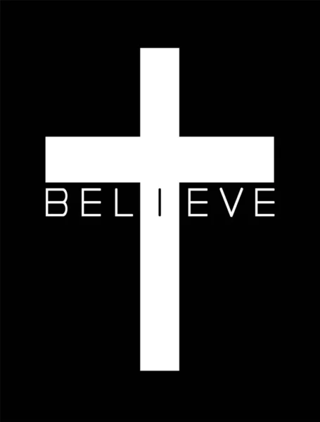 Διάνυσμα Λευκό Μαύρο Εικονίδιο Στένσιλ Σταυρός Του Ιησού Χριστού Λέξη — Διανυσματικό Αρχείο