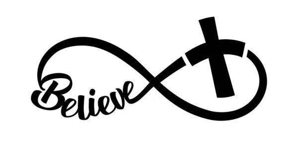 Infinity Signe Silhouette Cross Jésus Christ Forever Believe Black Vecteur — Image vectorielle