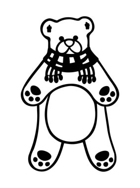 Kutup ayısı çizgi film çizim vektörü çizimi kırmızı atkı ve pençe ayak izleri. Mutlu Noeller. Kış desenli tişört baskısı. Vinil Wall Sticker.