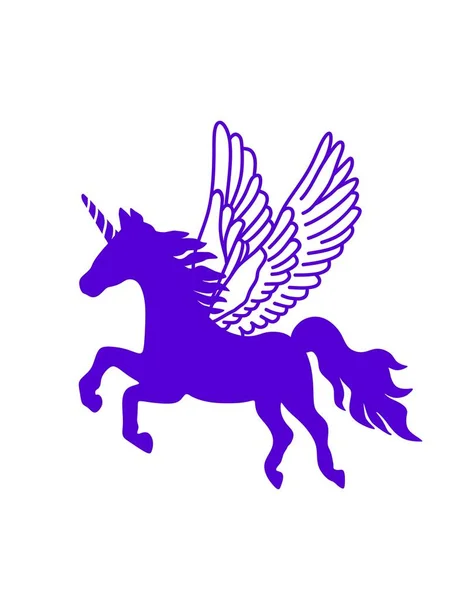 Vector Flying Pegasus Horse Pony Unicorn Silhouette Wings Fairytale Stencil — Stock Vector