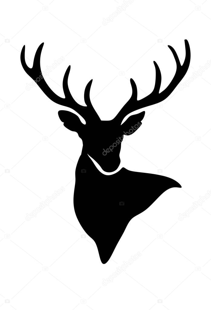 Black vector buck deer stag reindeer moose head, antlers.Outline silhouette drawing illustration.Vinyl Wall Sticker decal.T shirt print. Cricut. Plotter Cutting.Laser cut.Christmas decor.Buffalo plaid