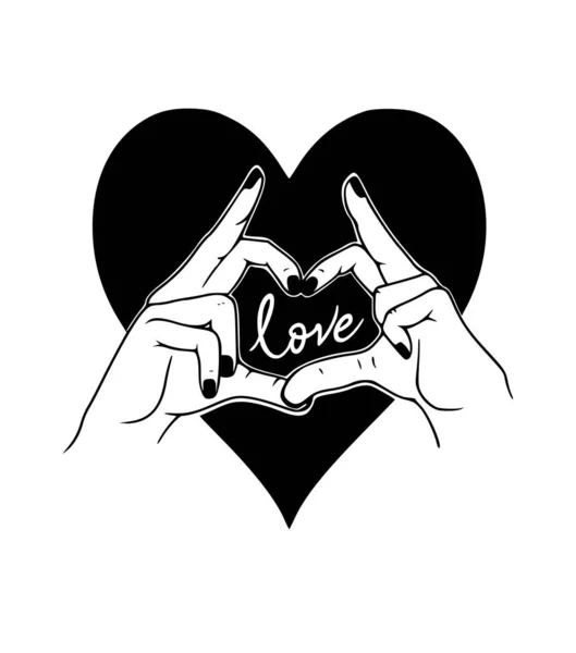 Black Vector Heart Icon Silhouette Female Hands Making Heart Gesture —  Vetores de Stock