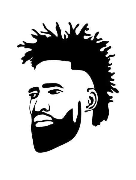 Noir Afro Américain Profil Portrait Masculin Visage Vecteur Silhouette Mohawk — Image vectorielle