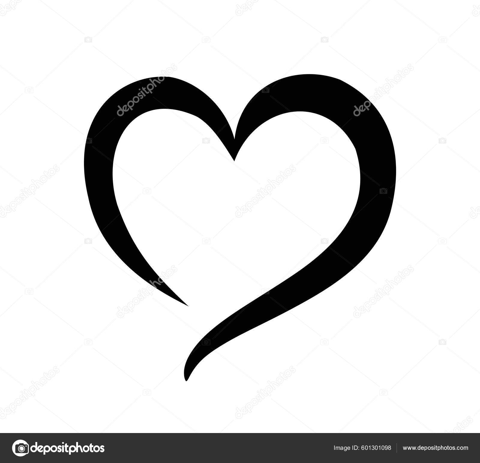 Black Heart Shape Stencil Outline Silhouette Drawing Sign Love