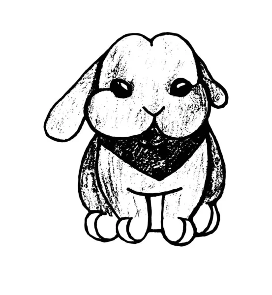Cartoon Funny Rabbit Outline Silhouette Grunge Aged Scratched Vector Drawing — 스톡 벡터