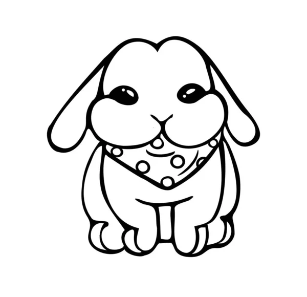 Cartoon Rabbit Outline Silhouette Black Vector Drawing Illustration Bandanna Polka — Image vectorielle