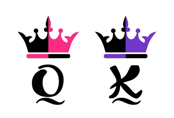 King Queen Crown Black Pink Violet Calligraphy Sign Alphabet Letter — Vector de stock