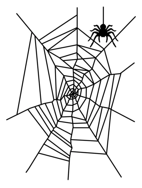 Örümcek Ağı Silueti Ürkütücü Şablon Cadılar Bayramı Dekorasyonu Elementi Asılı — Stok Vektör