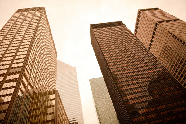 Low angle view of skyscrapers in Manhattan, New York City, NY, USA