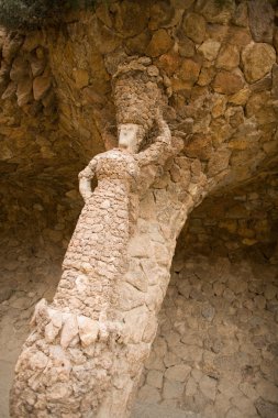 ayrıntılı bir heykel park guell taştan yapılmış, bir park antoni tarafından tasarlanan gaudi, Barselona, İspanya