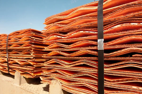Close Detail Copper Cathodes Ready Delivery — Stock Photo, Image
