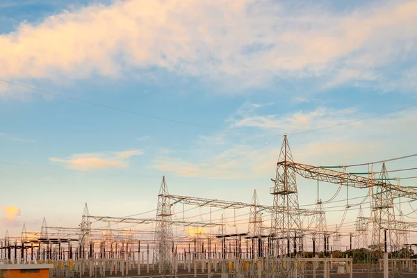 Subestação Elétrica Pôr Sol — Fotografia de Stock