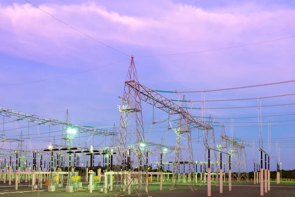 Subestação Elétrica Noite — Fotografia de Stock