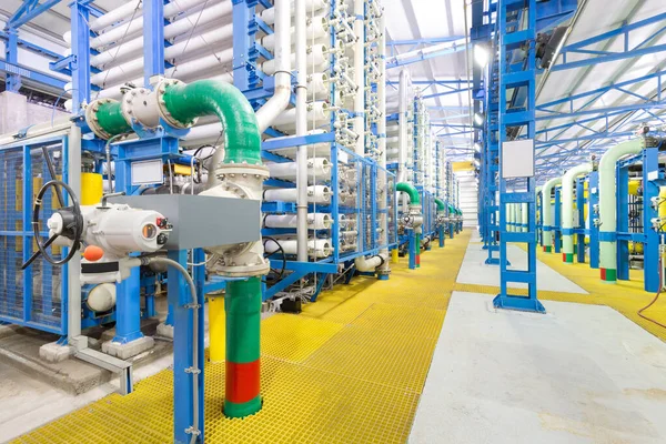 The reverse osmosis equipment in a desalination plant.