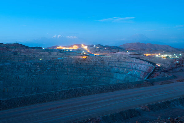 Close-up of an open-pit copper mine in Peru.