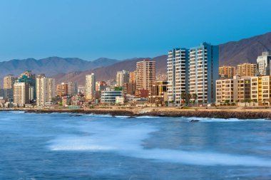 Antofagasta, Region de Antofagasta, Chile - Panoramic view of the coastline of Antofagasta, know as the Pearl of the North and the biggest city in the Mining Region of northern Chile.