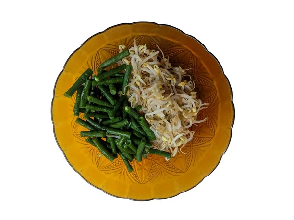 Isolated Photo Sliced Green Beans Sprouts Have Been Boiled Placed — Stock fotografie