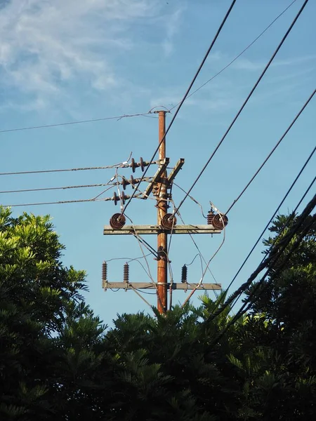 Main or main power poles, electricity poles from the state electricity company complete with cable and flow control equipment