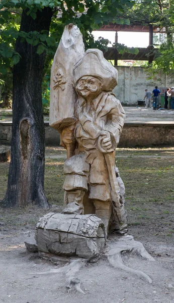 A carved wooden sculpture of a pirate in Feodosia, Crimea, Ukraine
