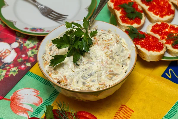 Liver salad decorated with parsley leaves — Stock Photo, Image