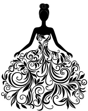 Vector silhouette of young woman in dress