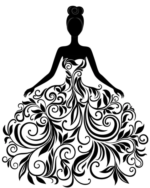 Διάνυσμα σιλουέτα νεαρής γυναίκας σε φόρεμα — Διανυσματικό Αρχείο