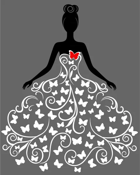 Silhouette vectorielle de jeune femme en robe — Image vectorielle