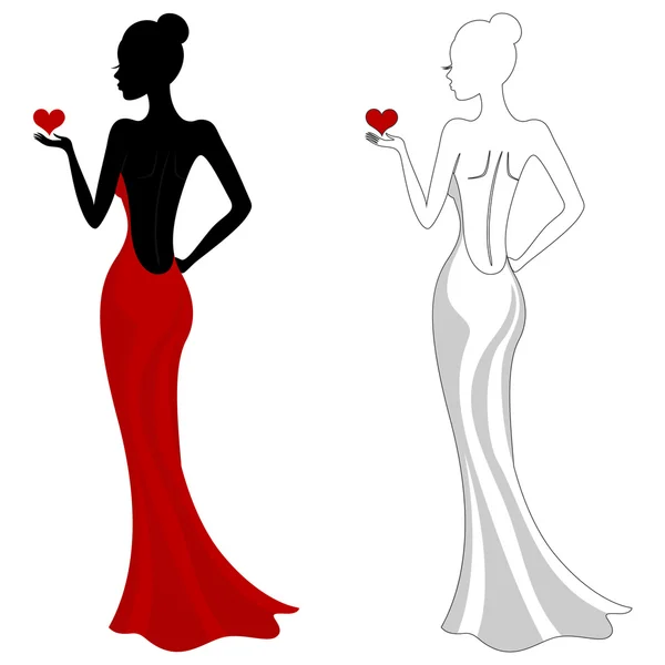 Hermosa chica en un vestido rojo — Vector de stock