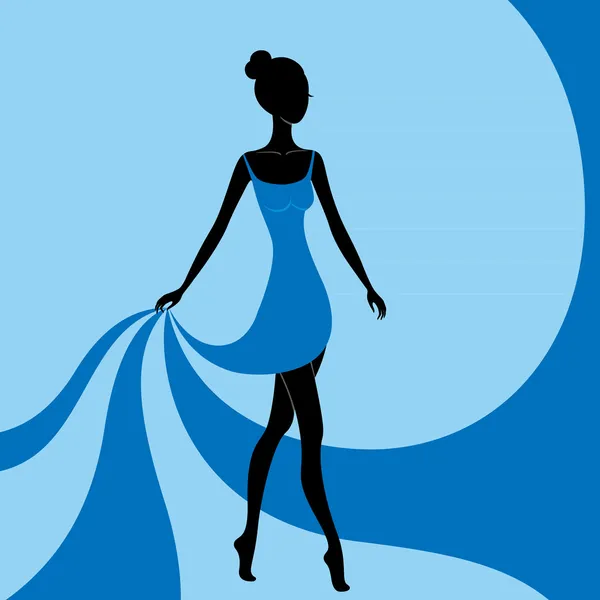 Hermosa chica en un vestido azul — Vector de stock