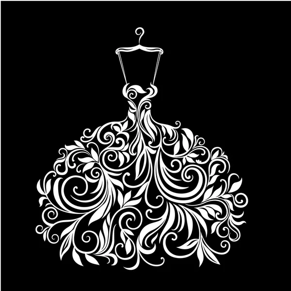 White dress with floral ornament — Stockvector