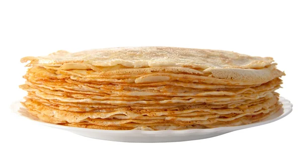 Hög med pannkakor på plattan (isolerade objekt) — Stockfoto