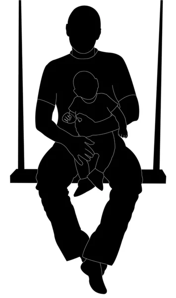 Άνθρωπος με ένα παιδί σε μια κούνια (σιλουέτα) — Φωτογραφία Αρχείου