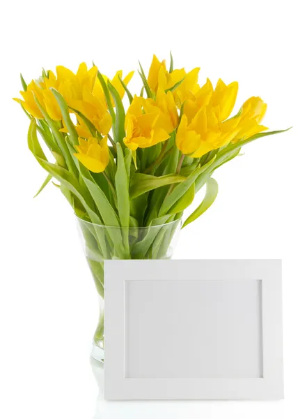 Tulipes jaunes et cadre photo — Photo