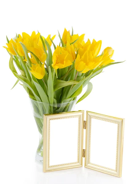 Tulipes jaunes avec cadre photo — Photo