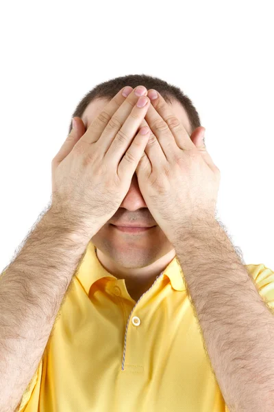 Man puts his hand over his eyes — Stock Photo, Image