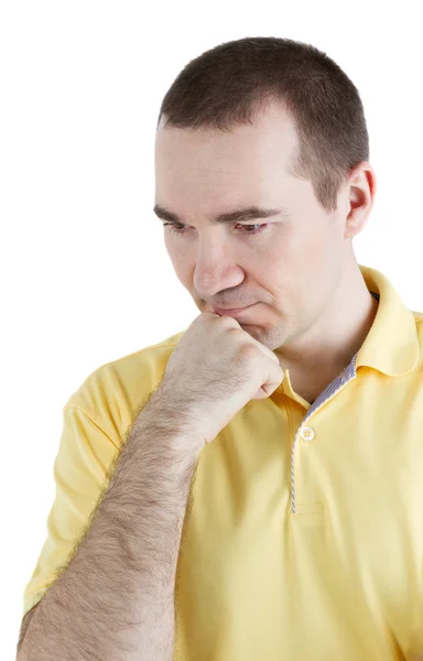 Man thinks his head resting on his hand — Stock Photo, Image