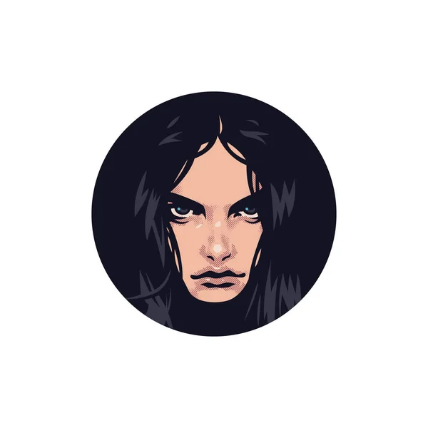 Retrato de una mujer con una mirada penetrante. Grandes ojos. Pelo negro. — Vector de stock