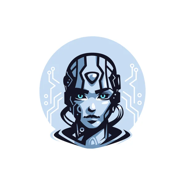 Retrato de uma mulher robô androd. Tecnologias. Olhos brilhantes. — Vetor de Stock