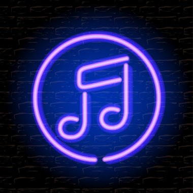 Neon müzik notu tuğla duvar