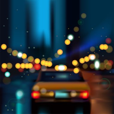 Blurred Defocused Light Car of Heavy Traffic on a Wet Rainy city road at night