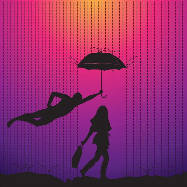 L'homme protège une femme avec un parapluie — Image vectorielle