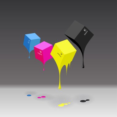 CMYK küpleri ile blobs gri arka plan üzerinde