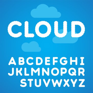 Clouds alphabet on a blue sky background clipart