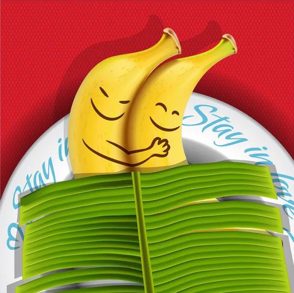 Lucu tidur pisang di piring - Stok Vektor