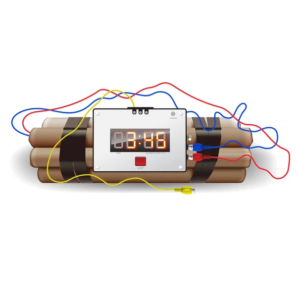Explosives with alarm clock, detonator — Stock Vector